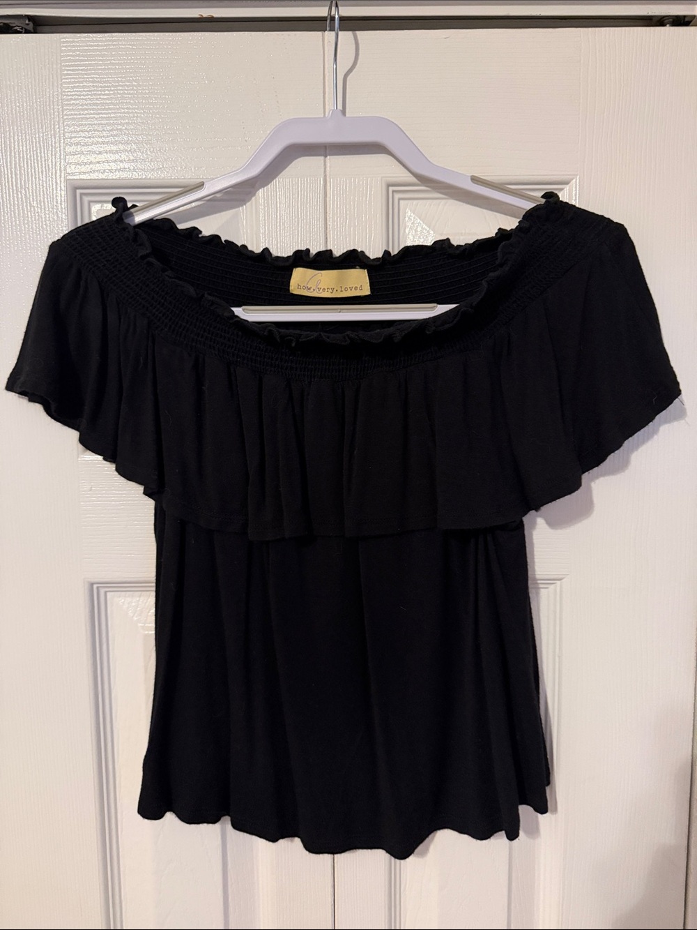 Love, Your Lover Black Off-Shoulder Ruffle Tunic